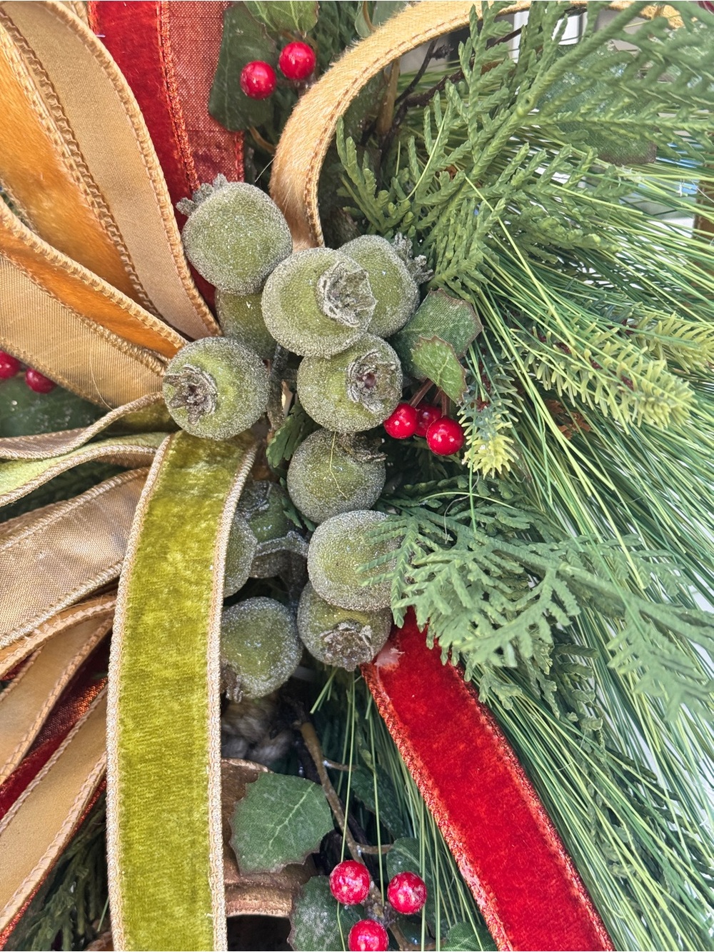 Long Needle Pine, Cedar & Holly Winter Wreath - Picture 5 of 6